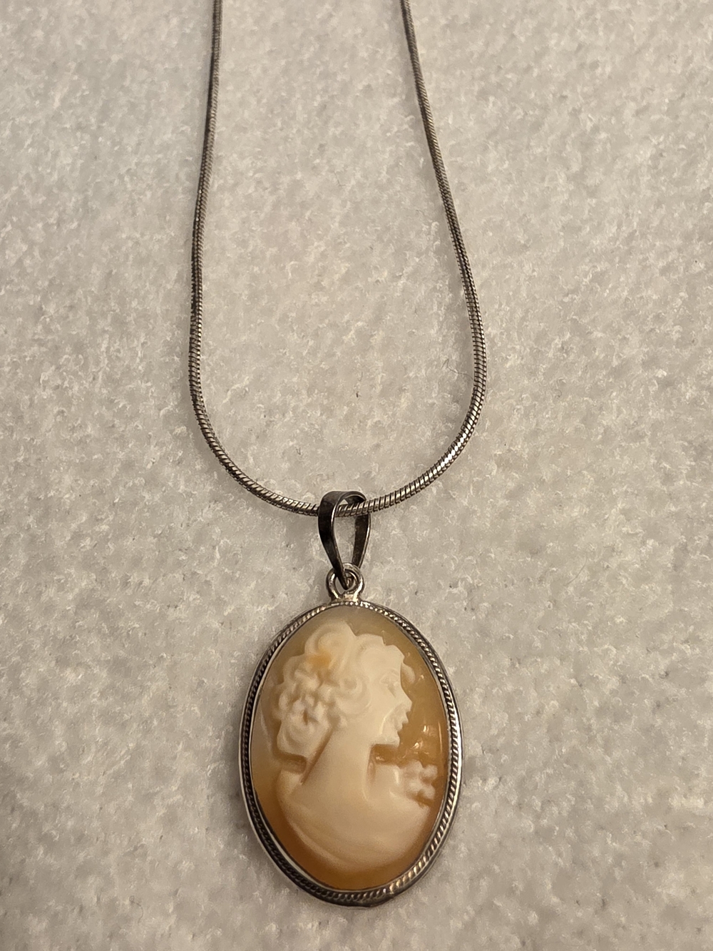 Beautiful Silver-Tone Cream and Tan Cameo Necklace